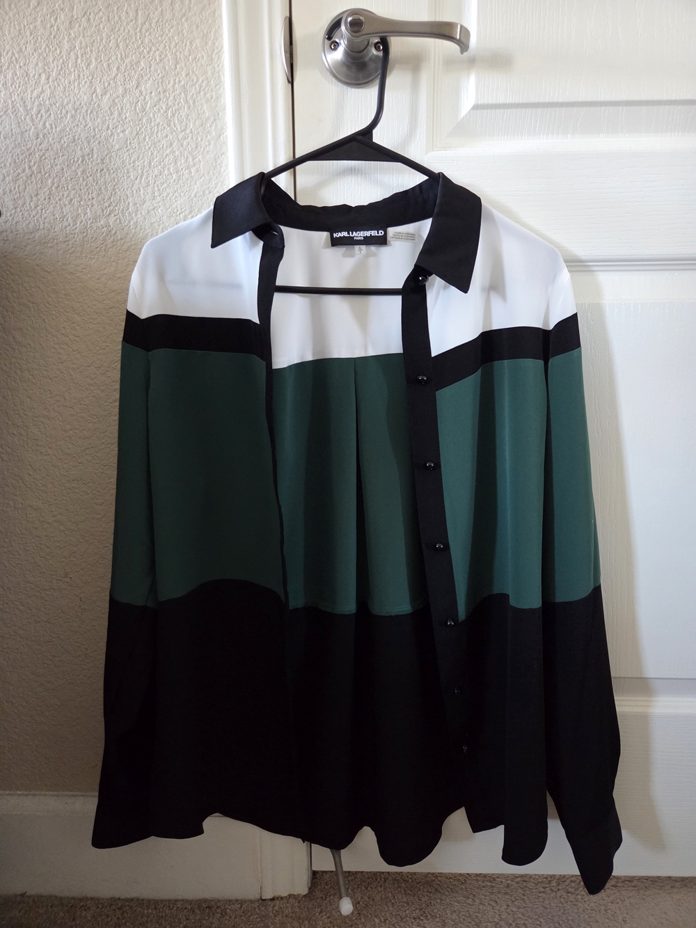 Karl Lagerfeld Black & White Colorblock Button-Down Shirt